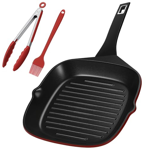 EvoFar Nonstick Griddle Pan for All Hobs, 28cm Square Aluminium Steak Pan