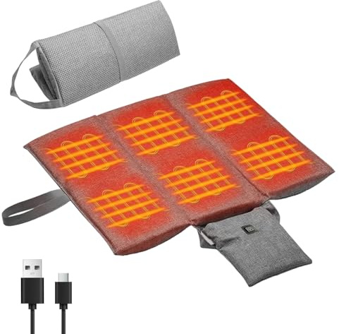Cojín de asiento con calefacción, cojín térmico recargable por USB, plegable, portátil, con 3 temperaturas ajustables, 44 x 40 cm, cojín de calor eléctrico, cojín de espalda para oficina, exterior