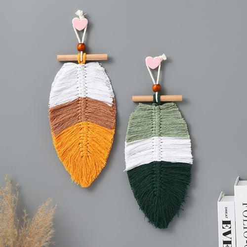 KASESSS 2 PCS Leaf Macrame Wall Hanging, 26X13cm Wall Hanging Decor, Chic Wall Hangings, HanginG WAll Decor Art for Home Bedroom Living Room Office Apartment Ornament