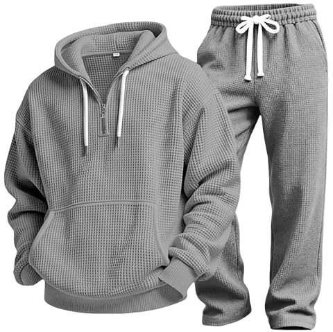 Herr Träningsdräkter 2 delat set Stickad Quarter Zip Hoodie och Dragsko i Midjan Byxor Casual Jogger Sweatshirt