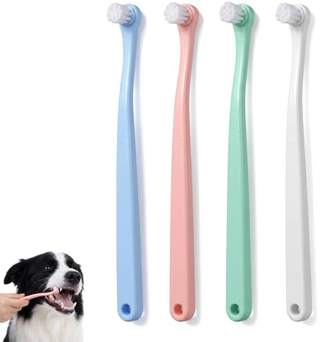 HJZHII 4 cepillos de dientes para perros, cepillo de dientes para mascotas, cabezal redondo, cepillo de dientes para gatos, kit de cuidado dental para gatitos y perros pequeños para limpieza de