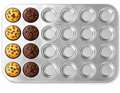immer Teglia Mini-Muffin 24 Pezzi Acciaio Inox, senza Rivestimento senza PFAS in Acciaio Inox 18/8 Lavabile in Lavastoviglie
