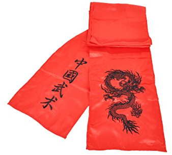 ShenLong Cinturón de Kung Fu Dragón Bordado, Seda Imitación - Rojo