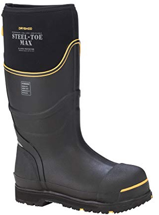 Dryshod Unisex Steel-Toe Max Hi Work Boots | Slip Resistant | Waterproof | Rubber | Black/Yellow | Size 12