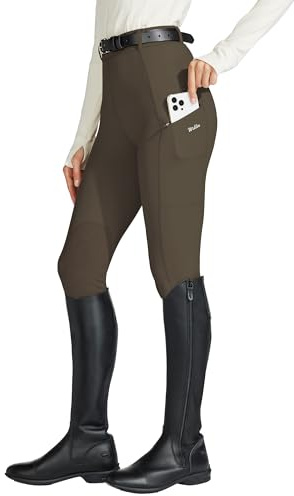 Willit Women's Horse Riding Pants Knee-Patch Equestrian Breeches Horseback Schooling Tights Zipper Pockets Brown L