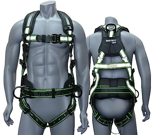 AFP Fall Protection Full-Body Premium Safety Harness, 8” Thick Support Belt, Aluminum D-Rings, Tongue Buckle (OSHA/ANSI PPE) – Fall Protection Harness, Safety Harnesses for Men Construction