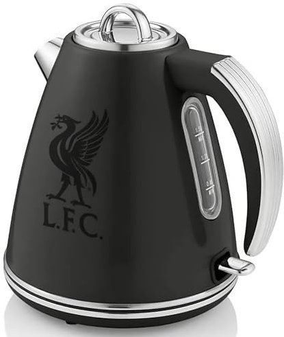 Swan Official Liverpool Football Club Retro Jug Kettle, Black, 3000W, 1.5L Capacity, LFC Kettle, Stainless Steel, Rotational Base, Cord Storage, SK19020LIVBN