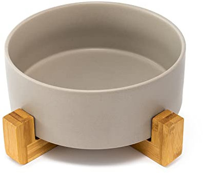 SPUNKYJUNKY Ciotola per Cani in Ceramica con Supporto in bambù per Cani di Taglia Grande (1800 ml, Grigio)