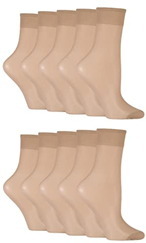 SockShop Womens Ankle Highs Pop Socks Short Nylon Stockings Hosiery 15 Denier in Various Shades One Size Pack of 10