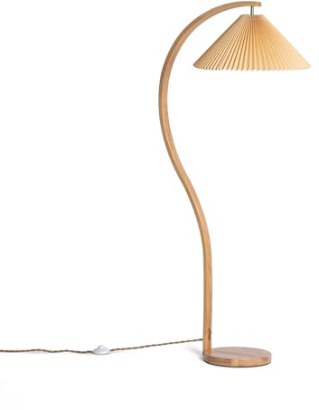 LEDKIA LIGHTING Lámpara de Pie Luanda E27 | Cuerpo de Madera Natural y Pantalla de Tela | Estilo Escandinavo | No Incluye Bombilla | Ideal para Salón; Dormitorio o Rincón de Lectura