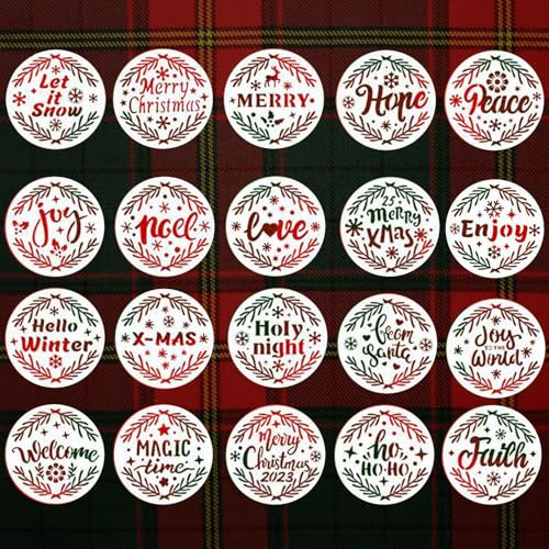 Reusable Christmas Stencils - 20 Pcs, 4 Inch Round Holiday Drawing Templates for Painting on Wood, DIY Crafts Gifts & Ornaments