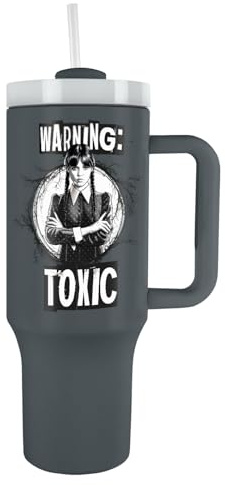 Pyramid International - Tumbler Wednesday - Isothermischer Becher mit Strohhalm und Griff - 1.2L - Heiße und kalte Thermoskanne, Grau