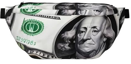 Sac banane à motif de billets de banque. Grande capacité, imperméable et résistant à la poussière, fermeture éclair sécurisée, adapté pour les voyages et les activités de plein air., Comme indiqué sur