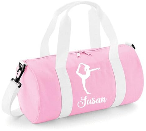 Personalised Gym Bag - Girls Dance Bag, Kids Gym Bag Perfect for Gymnastics Gifts & Sports Equipment Storage - 20 x 20 x 40cm 12L Barrel Bag - Baby Pink