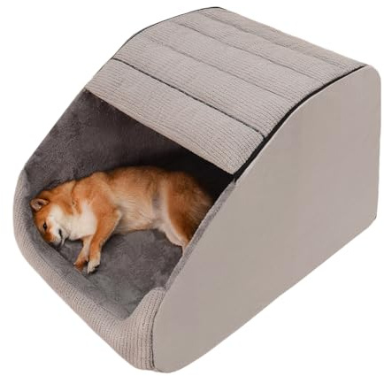 Extra Large Dog Bed House, Cozy Dog House Indoor, Plush Dog Cave Bed Crate Cushion with Non-Slip Bottom for Medium Large Dogs (Grey, XL)