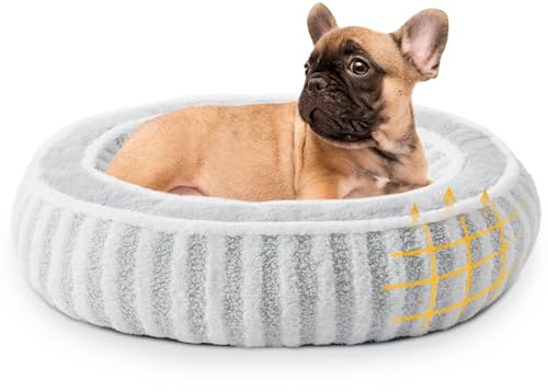 Dog Bed Medium Size Dogs, Washable Large Cat Beds for Indoor Cats with Anti-Slip Bottom, Supportive Soft Calming Sleeping Pet Bed for Puppy and Kitten, 25 inches, White