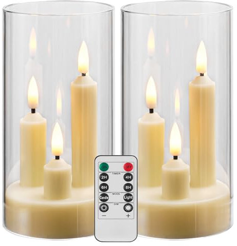 Da by Lot de 2 bougies sans flamme à piles avec télécommande et minuteur, LED à trois mèches, pour mariage romantique, décoration d'intérieur parfaite (ivoire)