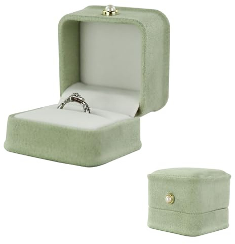 MultiValue Ecrin Bague De Fiançailles, Boite Bague Fiancaille En Velours Avec Perle Petite Boite à Bijoux Exquise Pour Demande En Mariage, Mariage, Cérémonie, Anniversaire (Vert)
