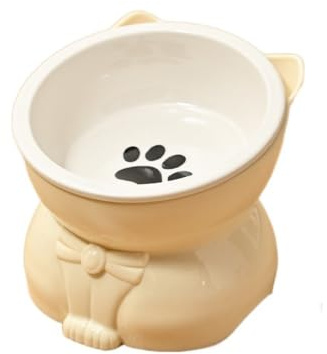Ciotola per gatti, ciotola per cibo per gatti che protegge il collo, per animali domestici, in ceramica, per cani (beige)