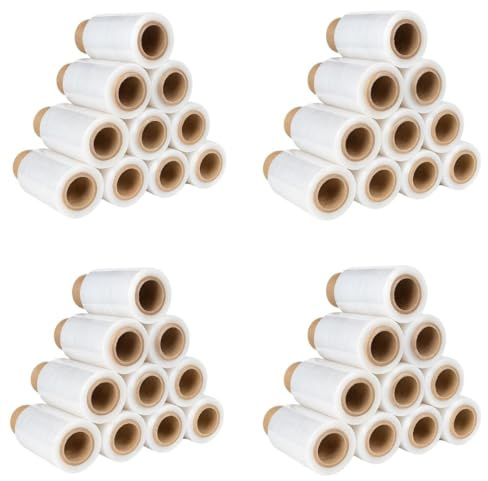 Lot de 40 mini films étirables transparents 10 cm x 150 m 23 microns – Film d’emballage extensible résistant pour colis, déménagement et entrepôt