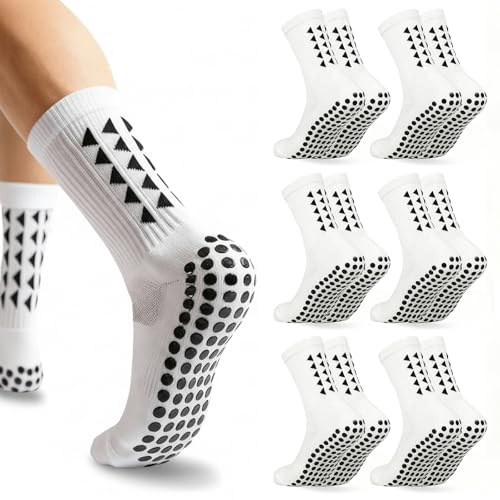 KU 6 Pares de Calcetines de Fútbol Hombre Mujer - Calcetines de Compresión Transpirables con Amortiguación & Agar Antideslizante - Para Deporte, Tenis, Fitness, Fútbol (35-42) (blanco)