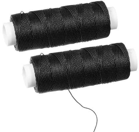 2 Rolls Waxed Thread 0.5mm Leather Sewing Black Wax Thread for Leather Stitching Waxed Polyester Threads String Cord Saddle Stitching Cord, 30 Meters/Roll