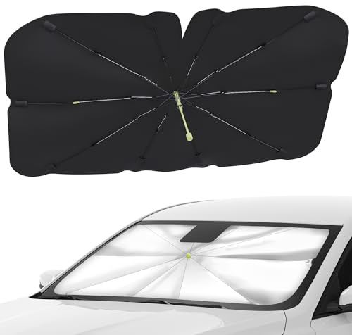 Woukksy Parasole Auto Parabrezza Interno, Pieghevole Ombrello Parasole per Auto 140x75 cm, Parasole Parabrezza Auto Girevole Protezione UV per la Maggior Parte delle Auto, SUV, Macchina