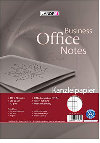 Landré Kanzlei-Papier Recycling A3 auf A4 gefalzt, kariert, 70 g/m², 250 Kanzlei-Bogen