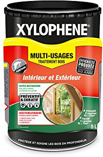 XYLOPHENE - Traitement Multi-usages Intérieur & Extérieur - Pour les Zones Difficiles d'Accès - Élimine Insectes et Termites - Formule renforcée en fongicide - Séchage rapide - 5L - Incolore