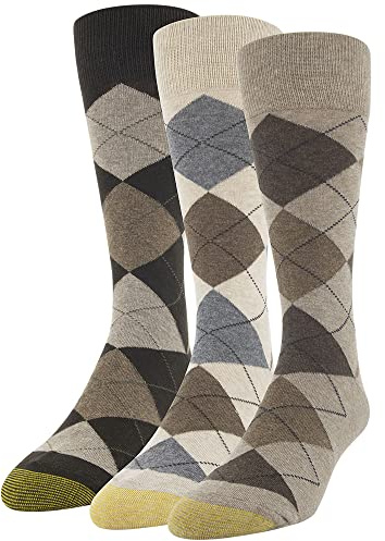 GOLDTOE Men's Carlyle Crew Dress Socks, 3-Pairs, Taupe Argyle, Large