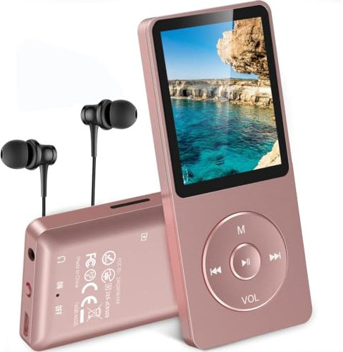 AGPTEK Reproductor MP3 de 16GB, 1.8 Pantalla con Auriculares Reproductor Deportivo Portátil, Reproductor de Música Sonido sin Pérdidas, Altavoz, Radio FM, Vídeo, Externo hasta 128GB, Rosa