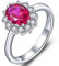YL Damen Ring 925 Sterling Silber Oval Synthetischer Rubin Ring Verlobungsring(Größe 52)