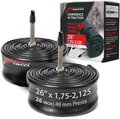 Fincci Pair 26 x 1.75/1.95/2.1/2.125 Inch 48mm Presta Valve Inner Tubes for Mountain MTB Road Hybrid Bicycle Bike (Pack of 2)