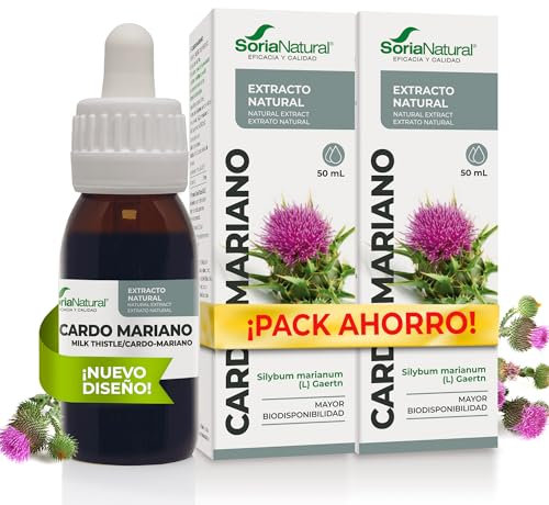 Soria Natural Cardo Mariano Extracto - Favorece la Función Hepática, Ayuda a Eliminar Toxinas y Mejorar la Digestión - 100% Puro - Suplemento para la Salud del Hígado - Pack 2 x 50 ml
