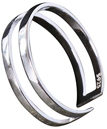 NicoWerk Ring Silber 925 Damen – Schlichter Silberring Damen 925 Silber, schmaler doppelreihiger Bandring, glatt, durchbrochen, verstellbar und offen – Silber Ringe 925 Frauen - SRI637