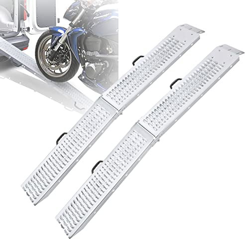 XMTECH Faltbare Auffahrrampe Klappbar Verzinkter Stahl Laderampen 400 kg/Paar max Verladerampen Auffahrrampen für Anhänger Motorrad Wohnwagen PKW (2 Stück Klappbar-B) Silber