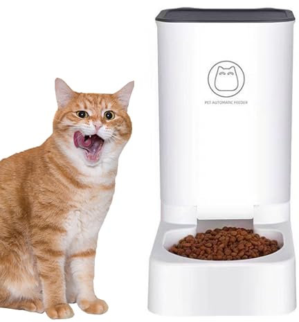 WYFCR Automatic Cat Feeder, 3.8L Cat Feeder Pet Food Dispenser for Pets, with Clog-Free Design, Occupies an Area of 0.045 square meters，Smaller than A4 Paper, Removable Design, Easy to Clean, White