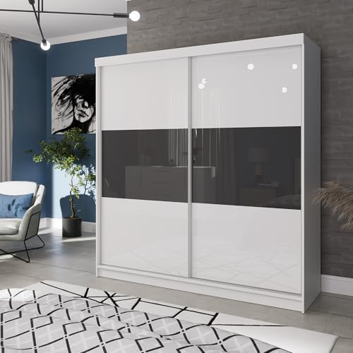 Marlux-Meble Zweitüriger Kleiderschrank 175 cm breit mit Schwebe & Schiebetüren Eckkleiderschrank Garderobenschrank Schlafzimmerschrank Dielenschrank Systemschrank Hochglanz Schrank