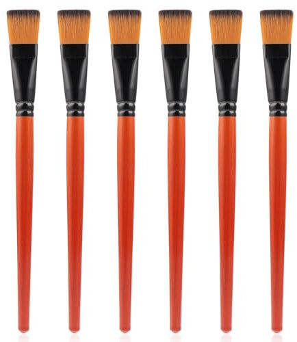 Prasacco 6 Stück Flache Pinsel Set, 20 mm Breite Nylon Pinsel Künstlerpinsel Flache Ausbesserungspinsel Detail Pinsel Set für Acrylmalerei, Aquarellmalerei, Ölmalerei, Gouachemalerei (Rot)