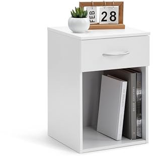 Linsar - Beistelltisch Weiss - Nachtschrank mit Schublade und Griff in zeitlosem Design - Side Table in Holzoptik - Ideal als Nachttisch weiß (Weiß)