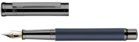 Otto Hutt Design 04 Füllfederhalter Blau, mit Schaft matt lackiert, Beschlagteile und Kappenhülsen Messing satiniert, zusätzlich Ruthenium beschichtet, Stahlfeder, Federstärke: M, 018-11629