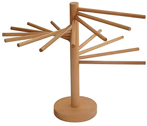 Kandishiex US Faltbarer Nudeltrockner aus Holz, Spaghettiständer, Trockner mit 16 Aufhängestangen, hausgemachte frische Nudelaufhänger, einfache Lagerung und schnelle Einrichtung, Hängeregal für