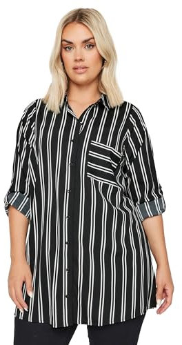 Yours Curve Stripe Print Boyfriend Shirt - Women's - Plus Size Curve Black