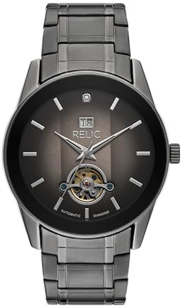 RELIC by Fossil Men's Rylan Three-Hand Stainless Steel Bracelet Watch, Gunmetal-Tone Automatic Watch for Men