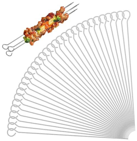 30 spiedini in metallo per barbecue, 20 cm, in acciaio inox, riutilizzabili, per shish e kebab, lavabili in lavastoviglie, utensili per barbecue all'aperto, riunioni di famiglia