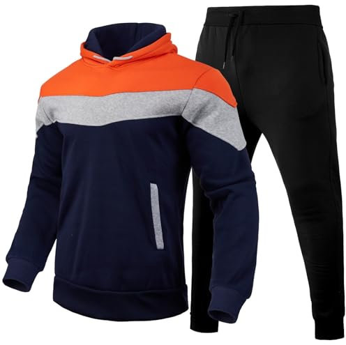 Herren-Kapuzenpullover, lässig, einfarbig, 2 Anzüge, trendiger Herrenanzug, Frühling, Winter, einfarbig, langärmelig, Kapuzenoberteil und Hose, warm, Kapuzen-Sweatshirt, Sporthose, Set, Fleece,