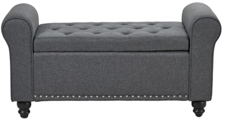 INMOZATA Linen Storage Bench Stool Upholstered End of Bed Bench Storage Ottoman Bench Modern Window Seat for Living Room Bedroom Hallway(Dark Grey)