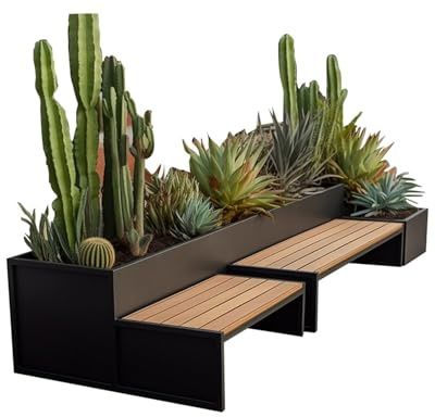 Banc avec jardinière, Ensemble de bancs d'assise for boîte à fleurs d'extérieur, patio de rue commerciale, table de loisirs et jardinière, ensemble de jardinières en métal assemblé à monter soi-même,
