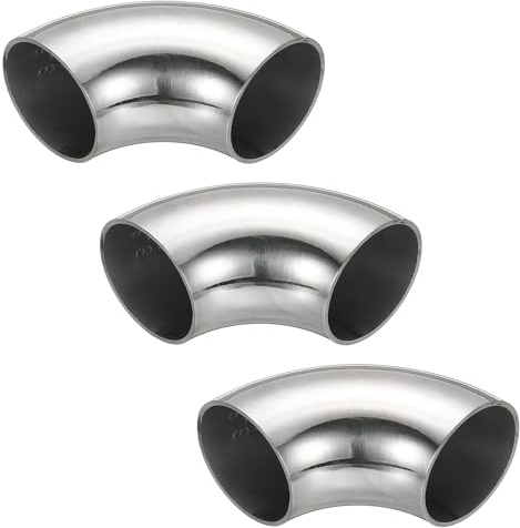 PATIKIL 3pcs 90 Degree Mandrel Bend Elbow, 1-3/8 OD Steel Exhaust Elbow Exhaust Piping Connector 304 Stainless Steel for Exhaust Pipe Stair Handrail HVAC