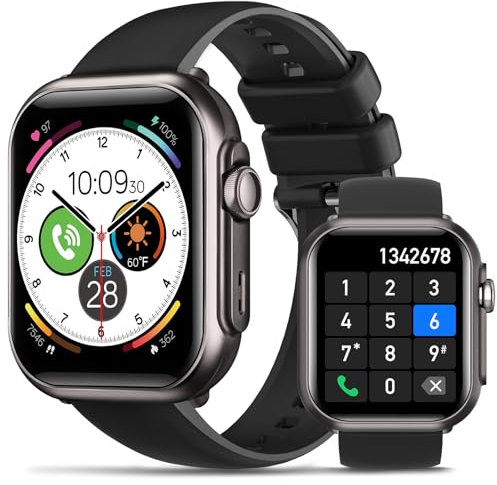 BANLVS Smartwatch Herren mit 1000mAh Akku, 1,85’’ AMOLED Fitnessuhr Herren mit Telefonfunktion/5ATM Wasserdicht/120+ Sportmodi/Herzfrequenz/SpO2/Blutdruck, Smartwatch für Android iOS, Schwarz